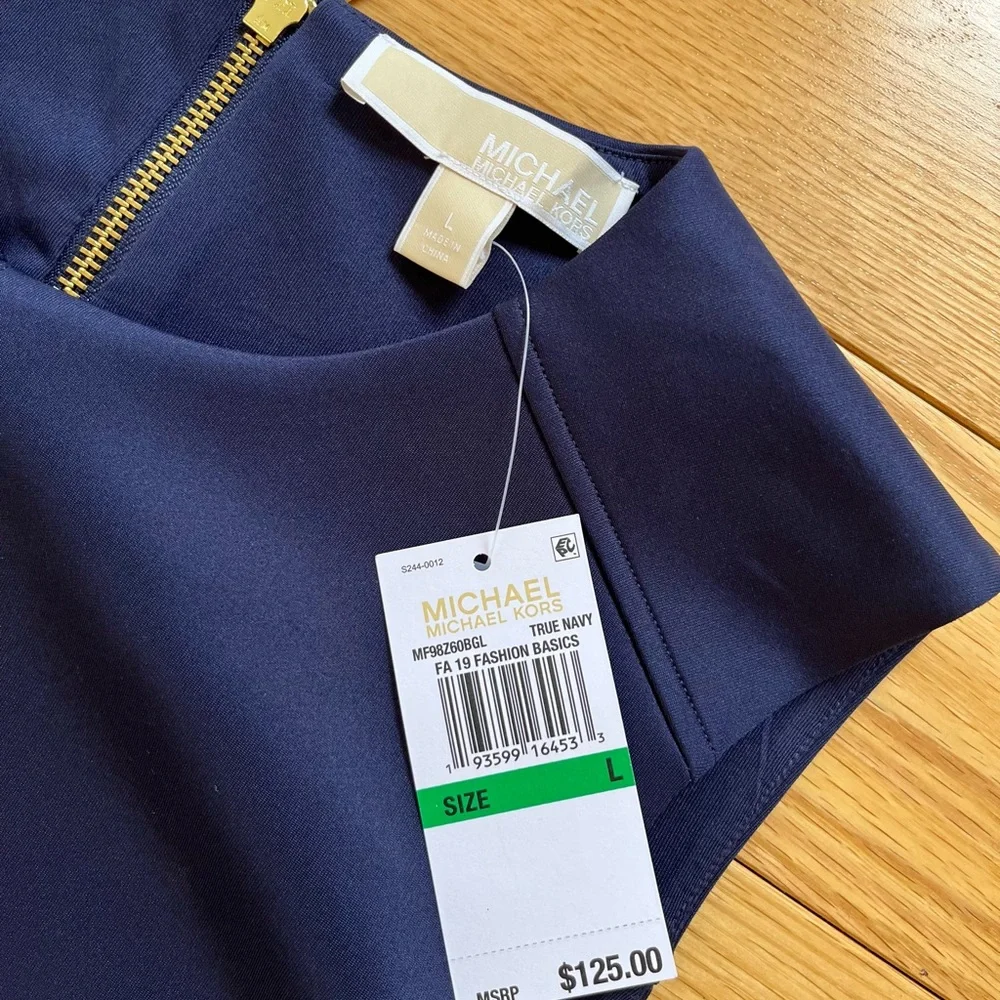 NWT Michael Kors Size L Navy and Gold Dress - Picture 4 of 7